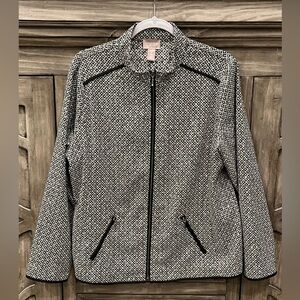 NWOT Women’s CHICO’S Black/White Full Zip Dress Up or Down Jacket (Large)